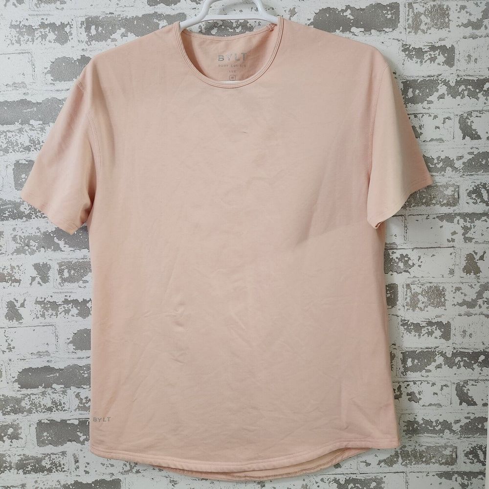 BYLT Drop Cut Lux T-Shirt Men's XL Solid Pale Salmon Pink Short Sleeve V5